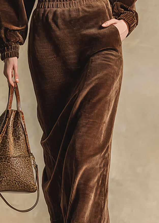 Boutique Chocolate Zip Up Tops and Skirts Cotton Two Pieces Set Fall
