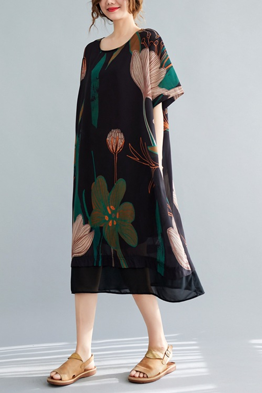 -summer Print Patchwork Dress Short Sleeve Dress