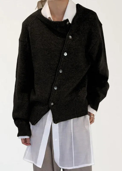 Camel Asymmetrical Design Knit Sweaters Autumn