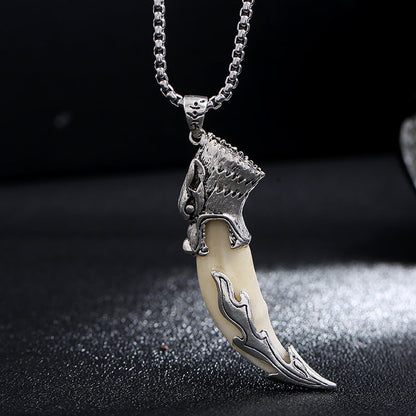 Buddha Stones Imitation Wolf Tooth Titanium Steel Balance Necklace Pendant
