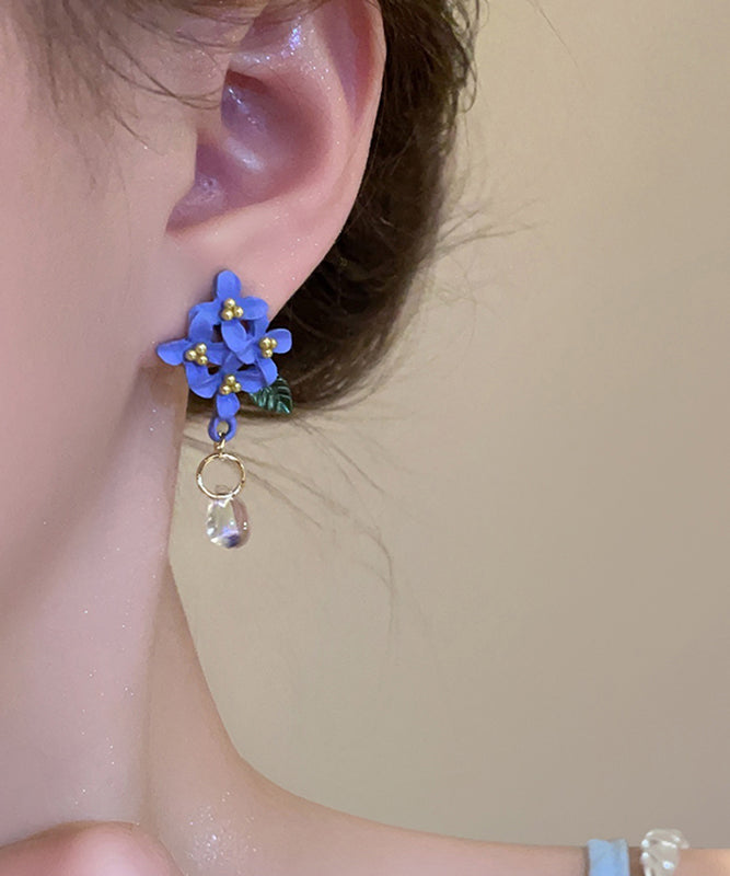 Blue Alloy Resin Baked Enamel Drop Earrings