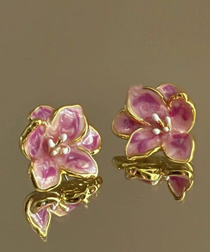 Pink Metal Drip Glaze Stud Earrings