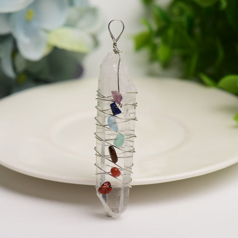 2.0-2.4 Inch Selenite Chakra Pendant Spiritual Healing Necklace