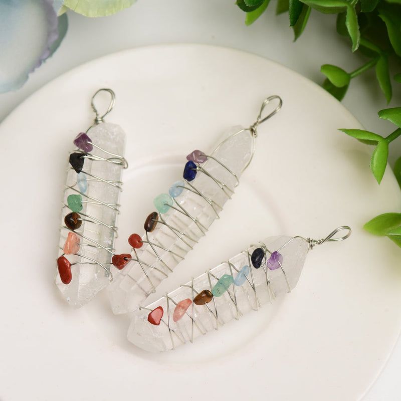 2.0-2.4 Inch Selenite Chakra Pendant Spiritual Healing Necklace