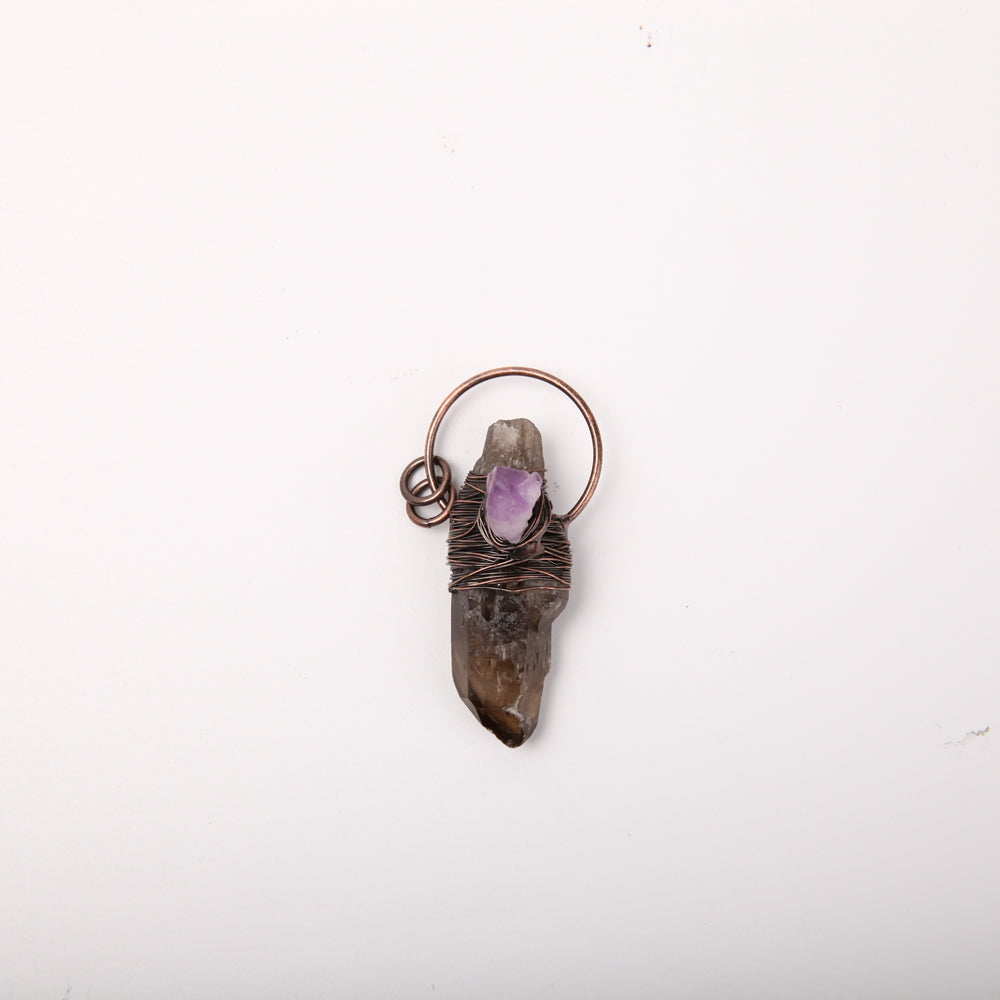 2-inch Amethyst Smoky Quartz Pendant for Spiritual Healing