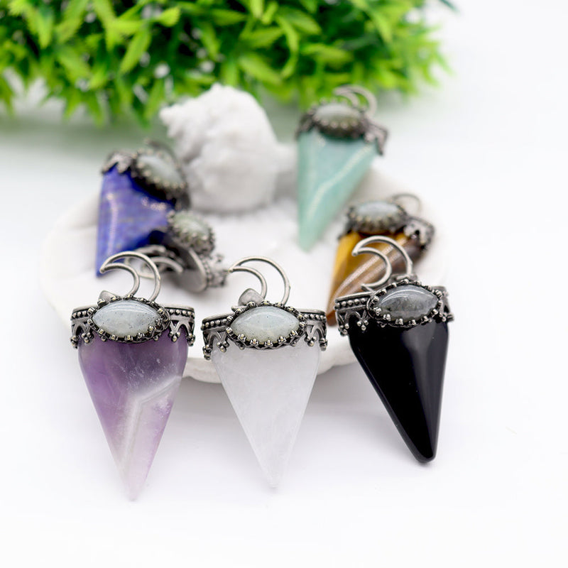 2-inch Crystal and Gem Stone Moon Pendant