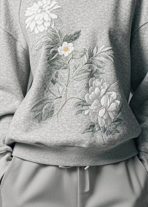 Modern Grey O-neck Print Sweatshirts Fall