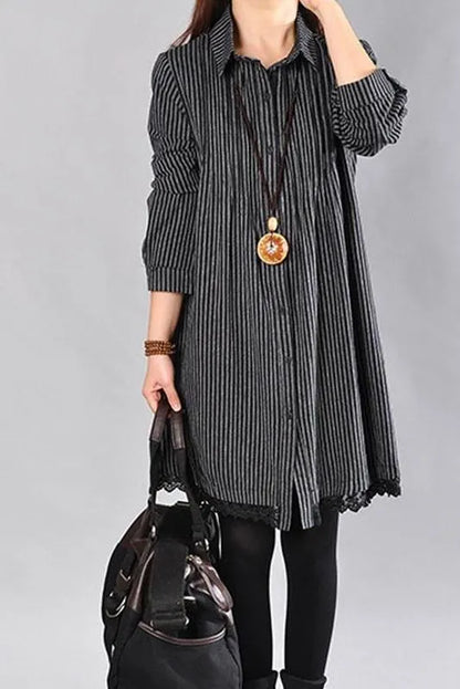 Limited Stock- Loose Cotton Linen Printing Lace Hem Dress