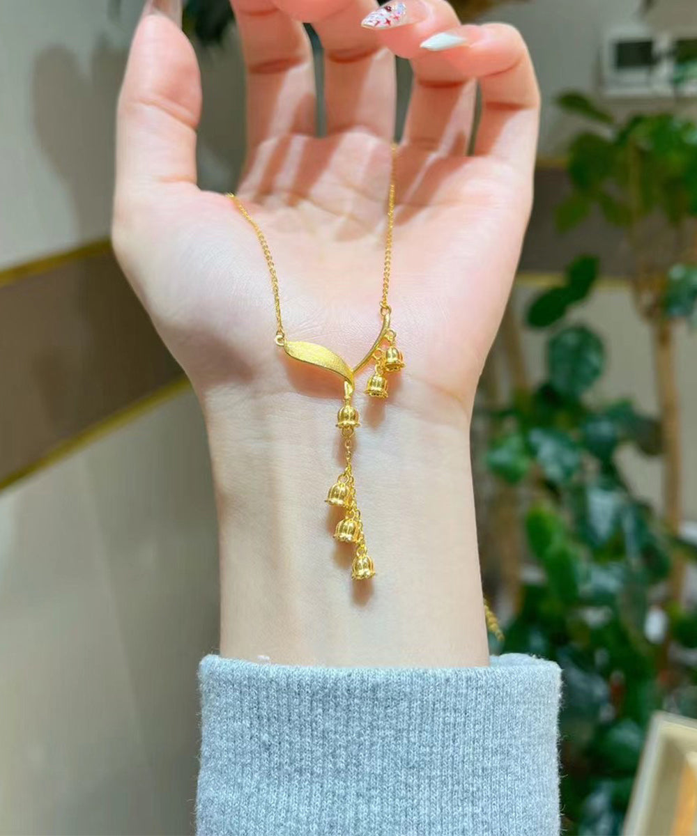 Gold Sterling Silver Overgild Lily of the Valley Tassel Pendant Necklace Kx1052