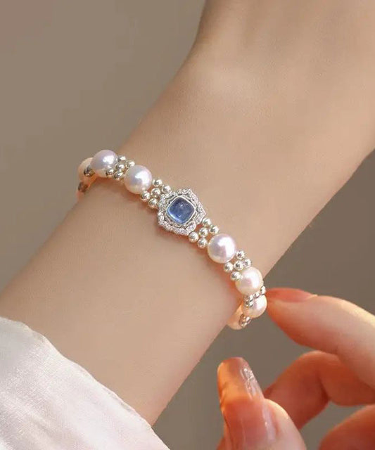 New Sterling Silver Pearl Crystal Bracelet Kx1033