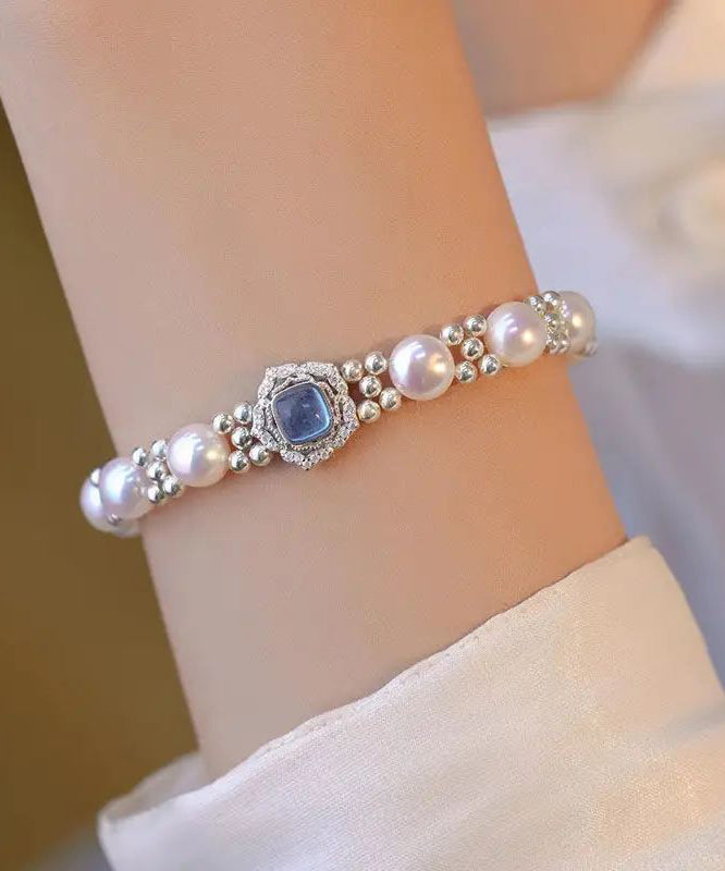 New Sterling Silver Pearl Crystal Bracelet Kx1033
