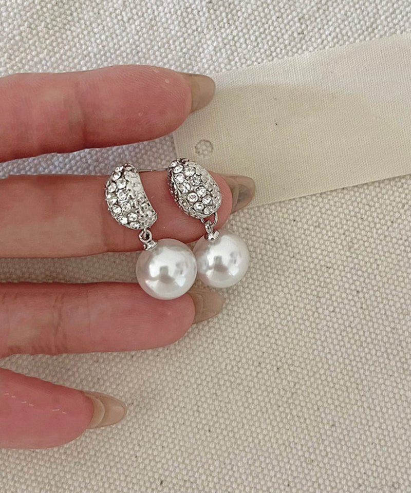 Silk Sterling Silver Zircon Pearl Drop Earrings