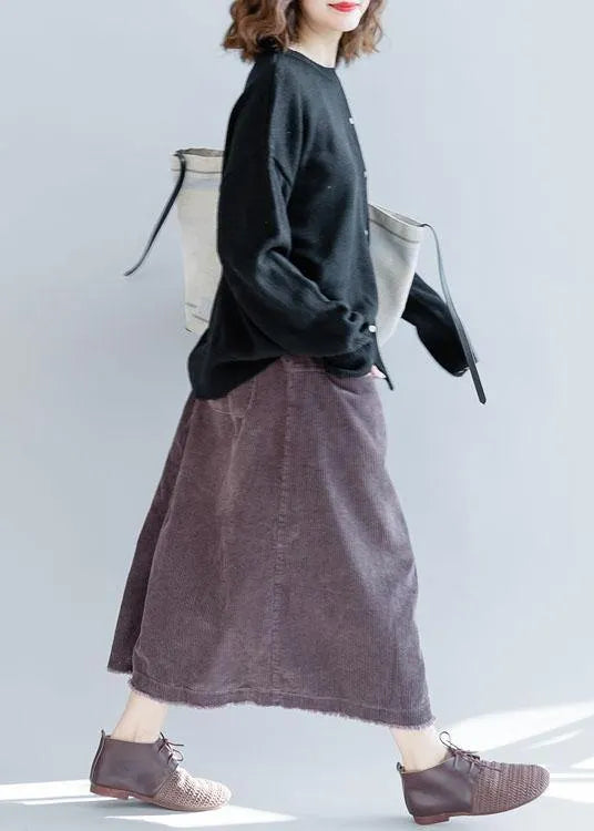 O Neck Black Knitwear Clothing Pockets Knit Blouse