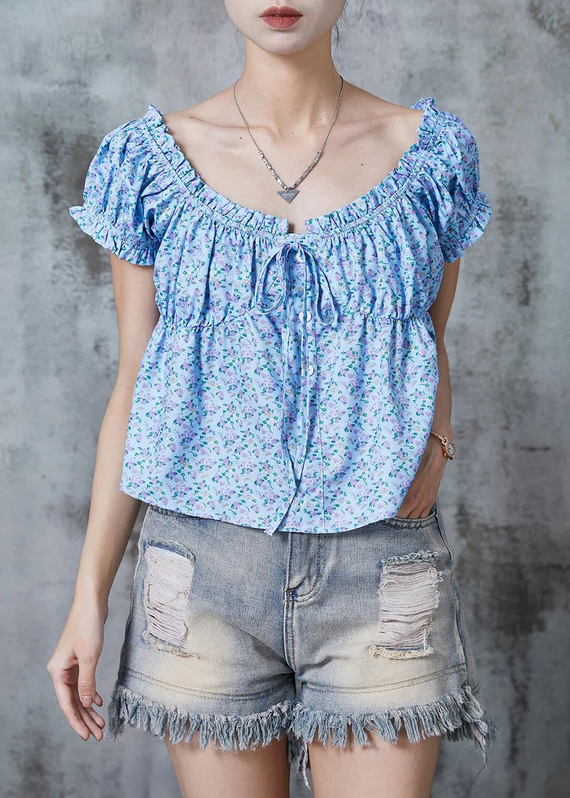 Blue Print Drawstring Cotton Beach Vest Summer
