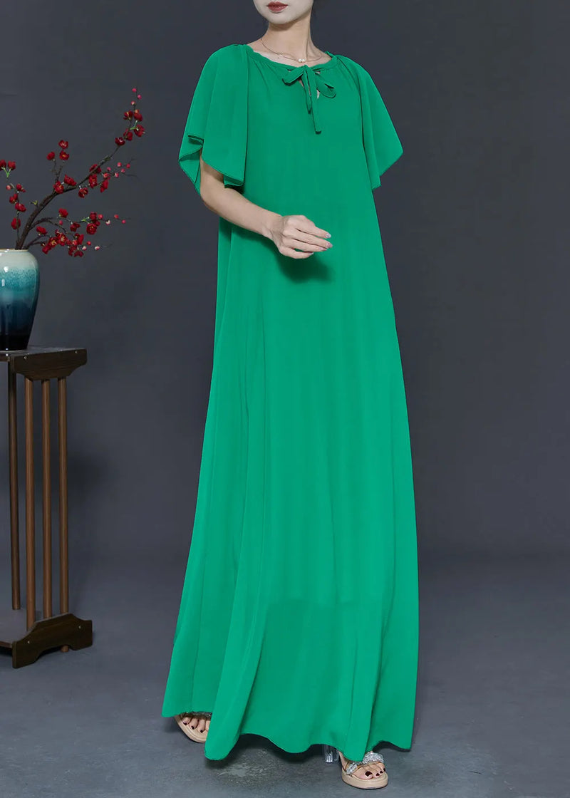 Grass Green Chiffon a Line Dresses Tie Waist Summer