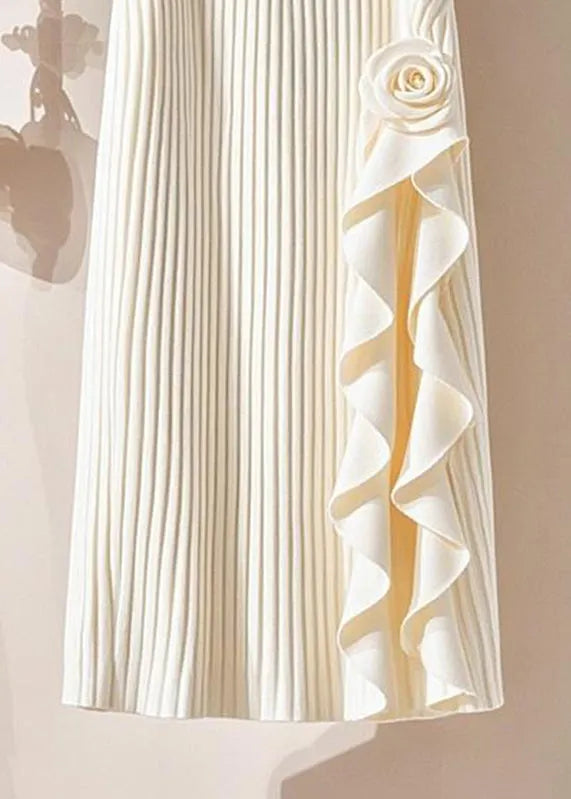 Organic Beige Striped Patchwork Knit Maxi Skirt Spring