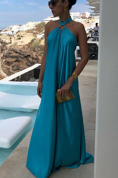 Classy and Fabulous Satin Halter Backless Party/vocation Maxi Dress