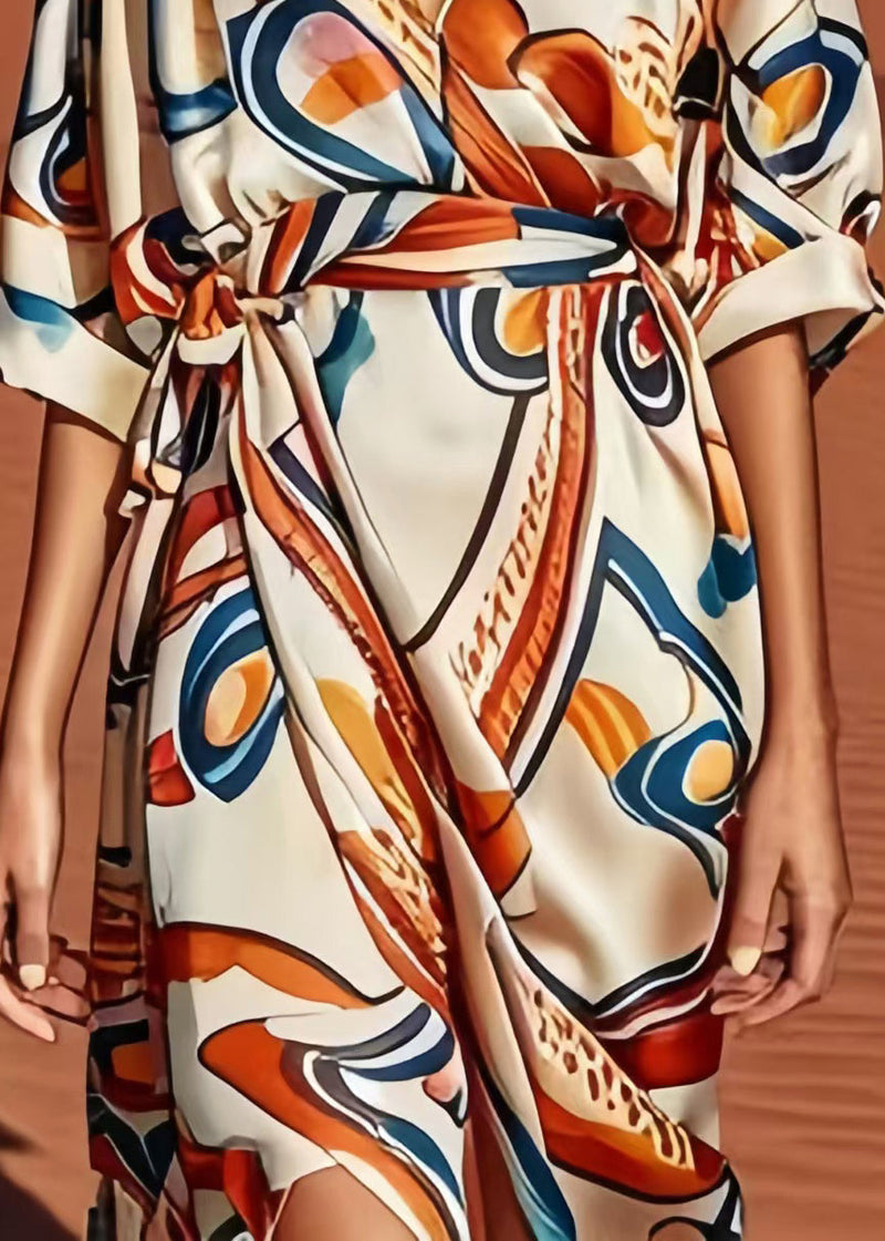 Apricot Print Low High Design Silk Dress Summer