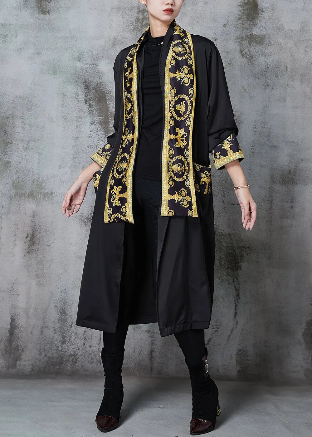 Black Oversized Patchwork Cotton Cardigans Spring