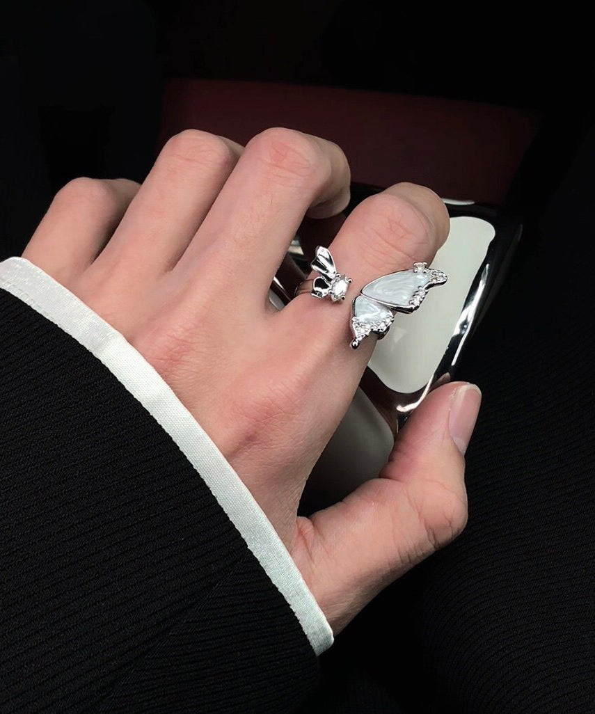 White Sterling Silver Zircon Butterfly Open Rings