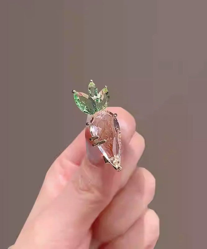 Pink Alloy Crystal Carrot Brooches