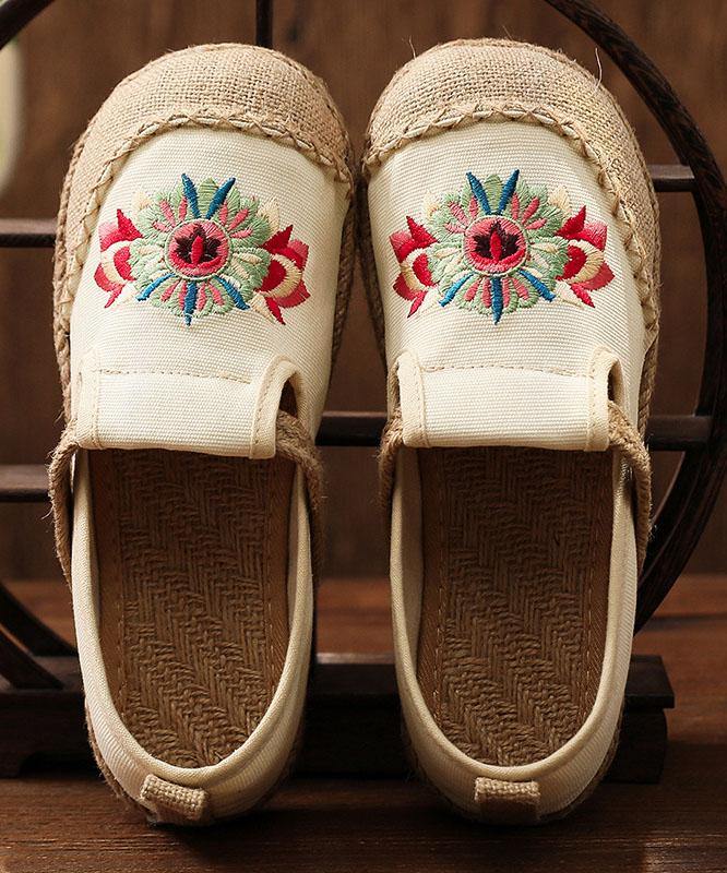Grey Embroidered Flats Cotton Linen Fabric Boutique Flat Feet Shoes