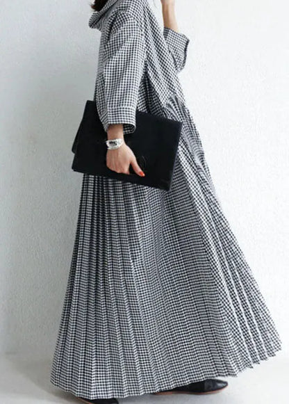 Plaid V Neck Wrinkled Patchwork Cotton Loose Cardigans Spring