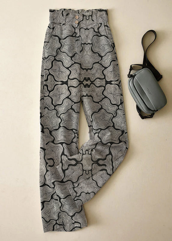 Red High Waist Button Linen Straigh Pants Summer