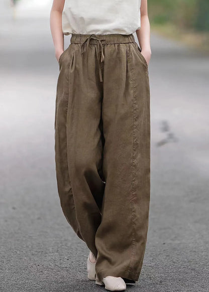 Pink Linen Summer Straight Pants Elastic Waist
