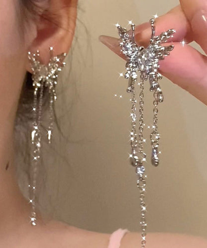 Unique Silk Metal Alloy Zircon Butterfly Tassel Drop Earrings