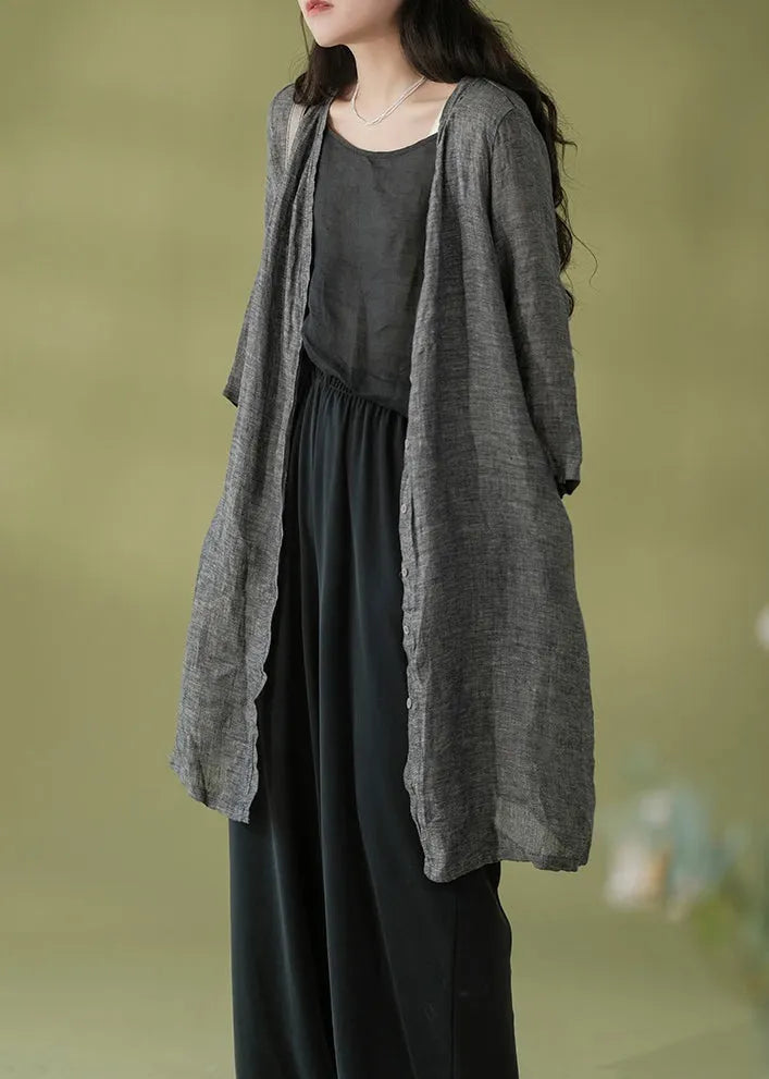 Dark Gray V Neck Button Patchwork Cotton Cardigans Fall
