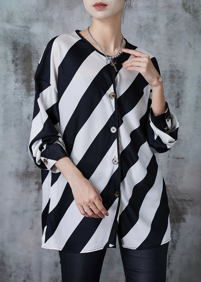 Black White Striped Oversized Chiffon Shirts Spring