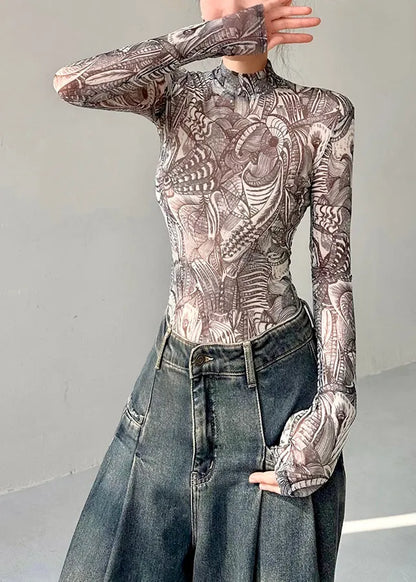 Slim Fit Print Tulle T Shirt Top Fall
