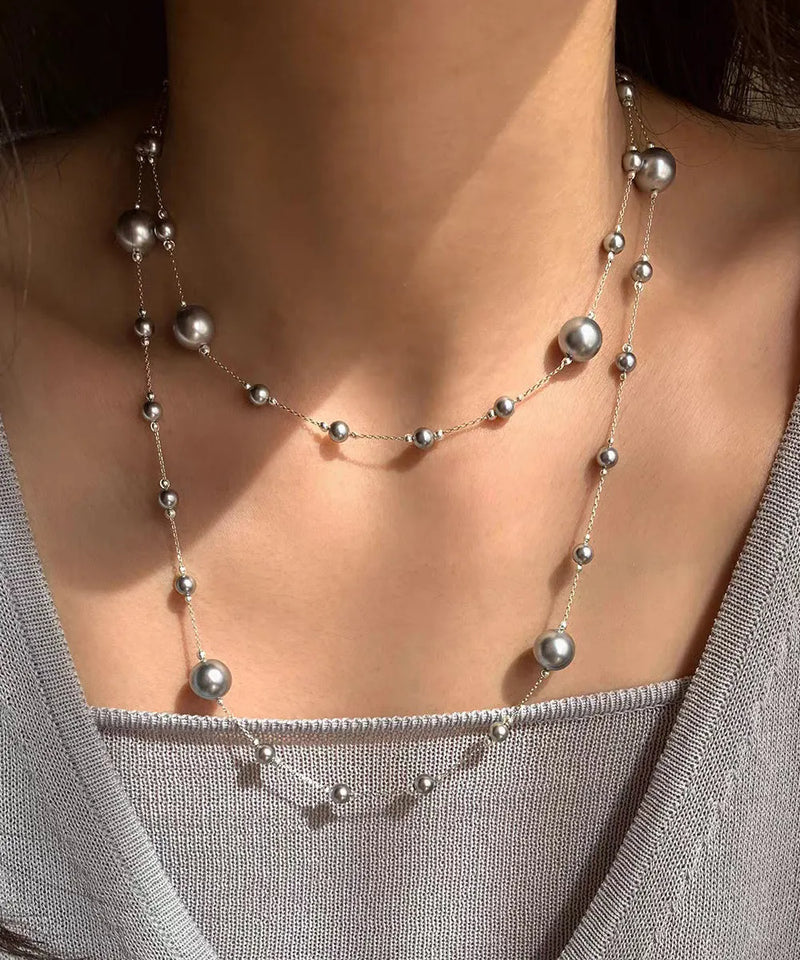 White Sterling Silver Overgild Pearl Sweaters Lariat Necklace