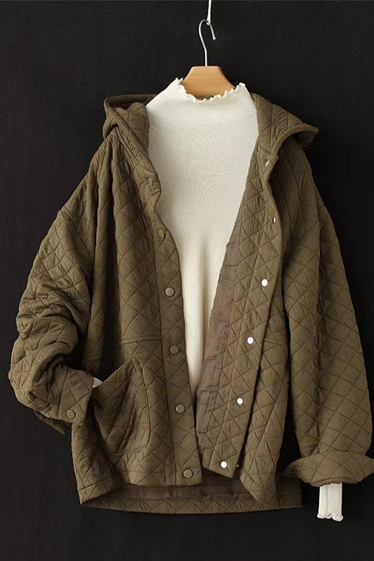 Winter Retro Rhombus Hooded Jacket Loose Quilted Short Coat