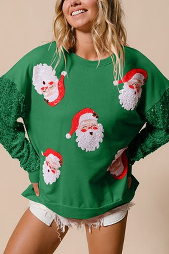 Christmas Casual Loose Crew Neck Sequin Sleeve Sweatshirt