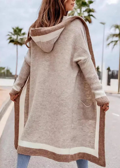 Unique Rose Hooded Pockets Knit Cardigans Fall