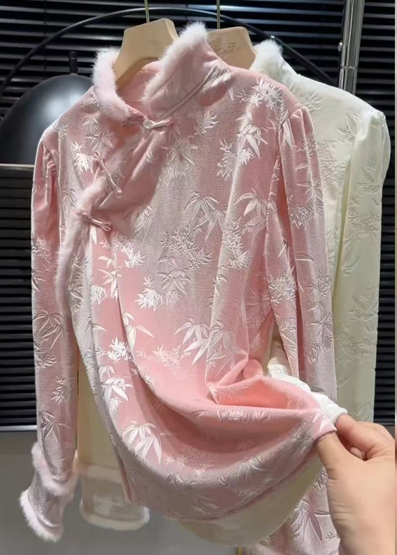 Pink Jacquard Silk Velour Shirt Top Winter