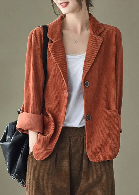 Caramel Button Pockets V Neck Corduroy Coats Spring