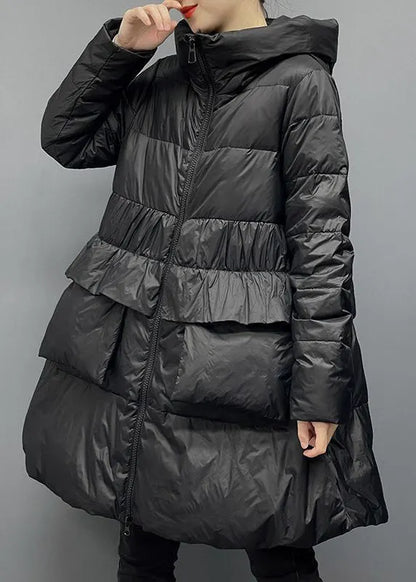 Khaki Hooded Zippered Pockets Down Coats Winter