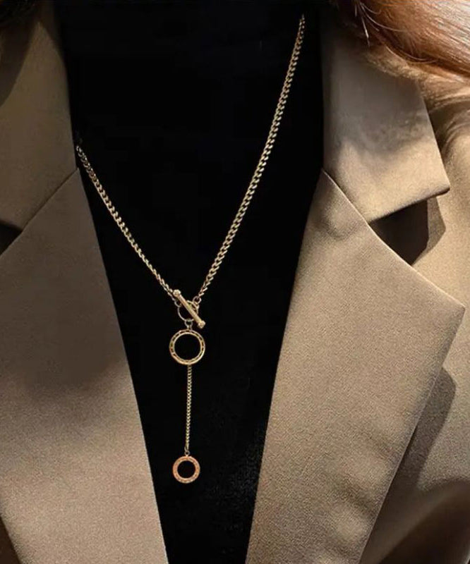 Gold Copper Graphic Chain Linked Tassel Lariat Necklace