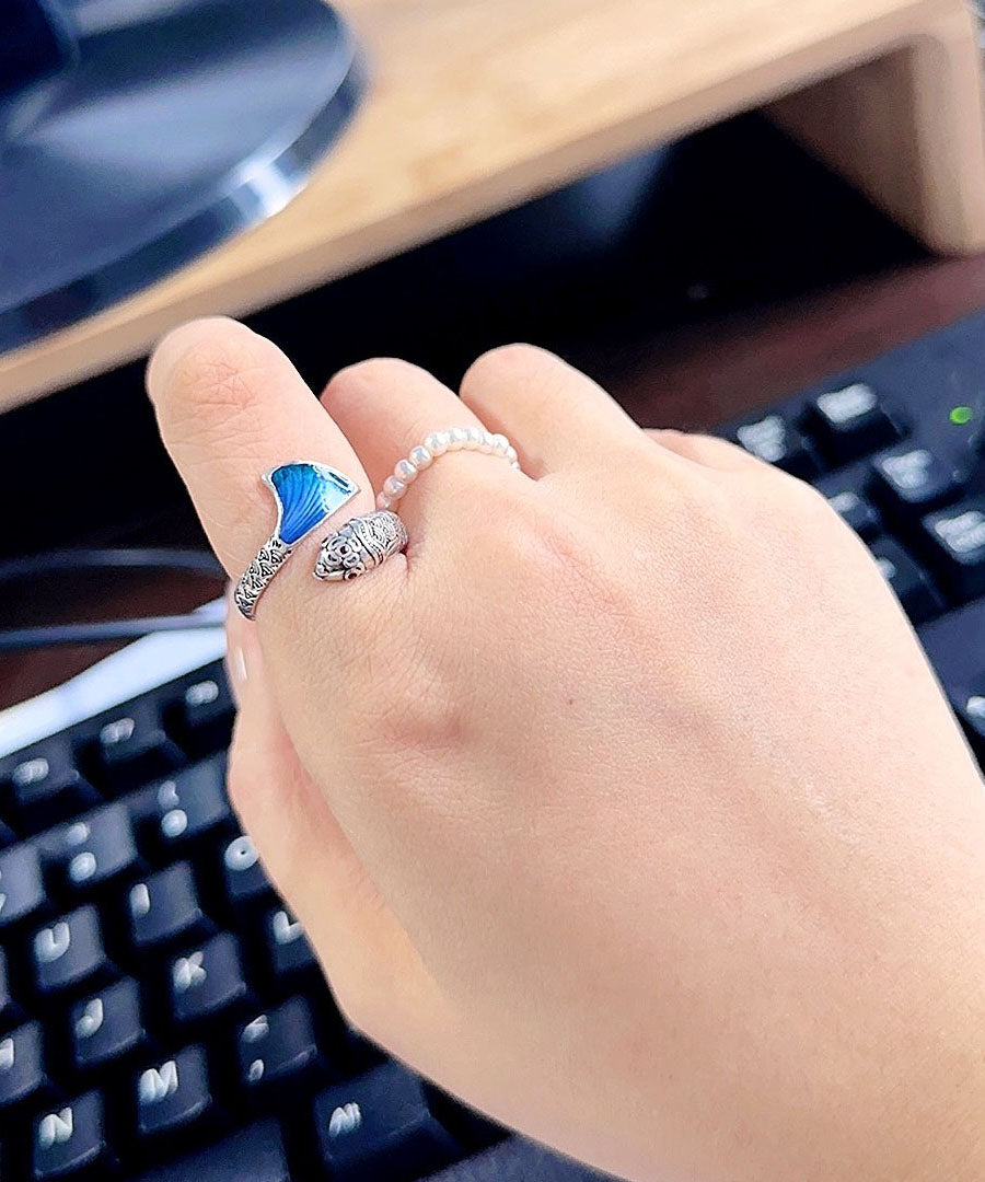 Blue Sterling Silver Enamel Rings