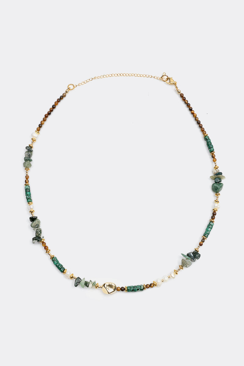 Faux Pearl & Stone Beaded Necklace