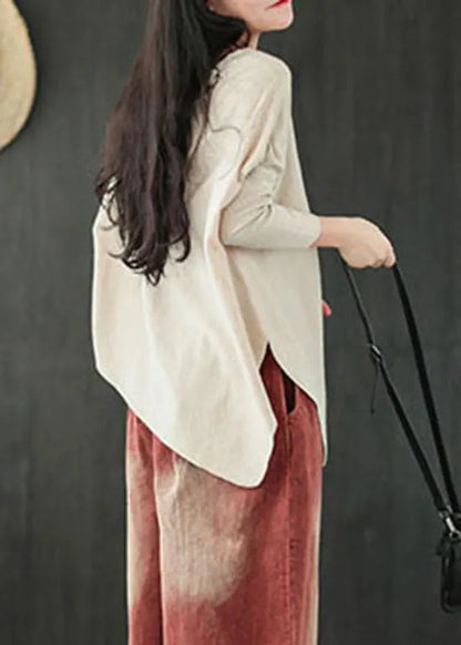 Italian Beige O-neck Asymmetrical Knit Tops Spring