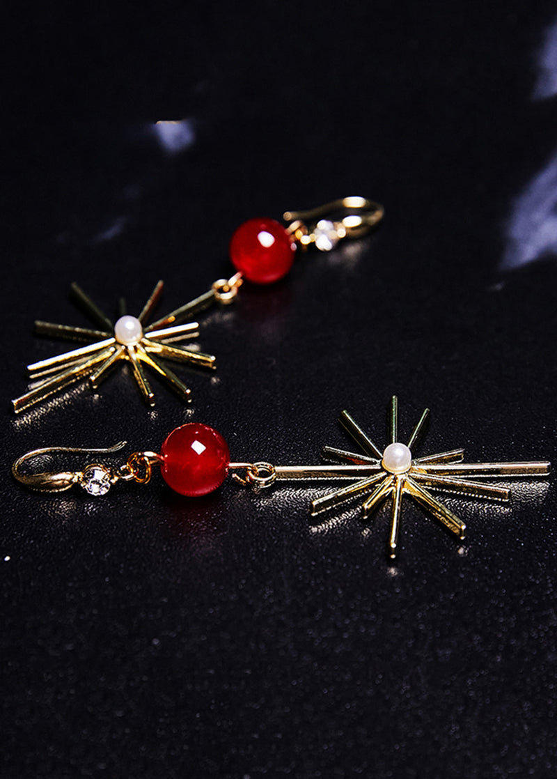 Red Gem Stone Fireworks Shape Drop Earrings