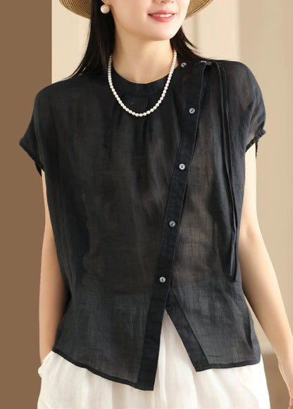Fine Green O-neck Patchwork Top Short Sleeve