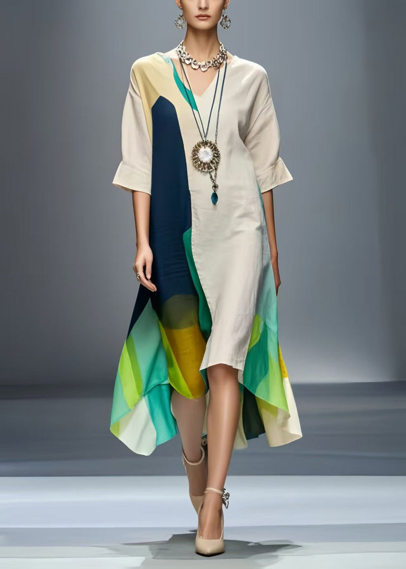 Stylish Apricot Asymmetrical Design Cotton Vacation Dress Summer