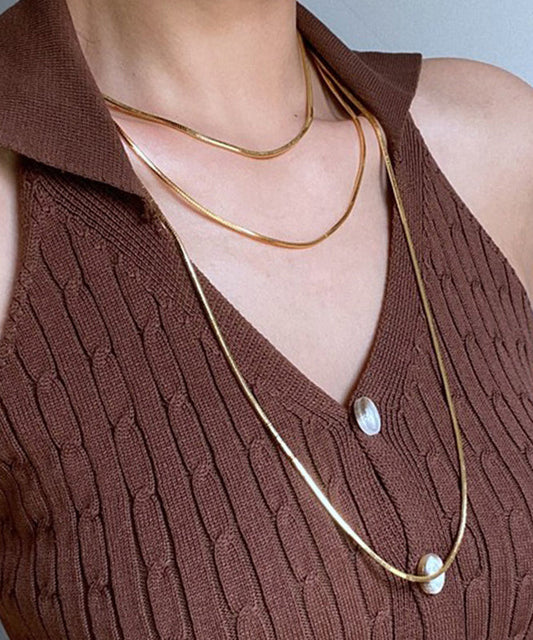 Diy Gold Stainless Steel Bilayer Sweater Necklace