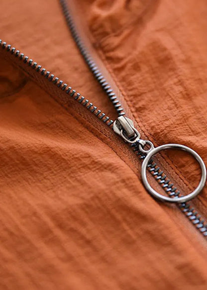 Orange Hooded Patchwork Cotton Coat Long Sleeve