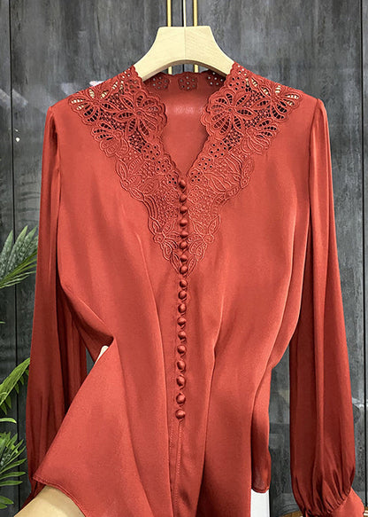 Simple Embroidered Patchwork Silk Top Spring